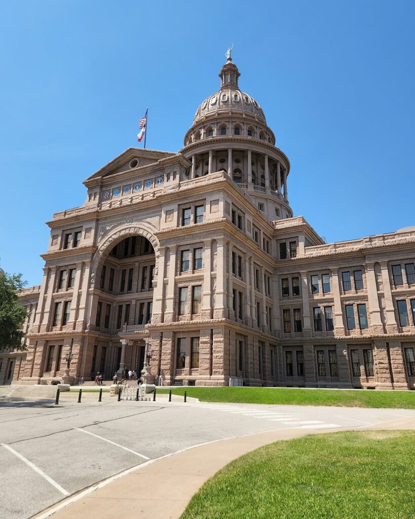 Brown and tan colored Texas capital building.